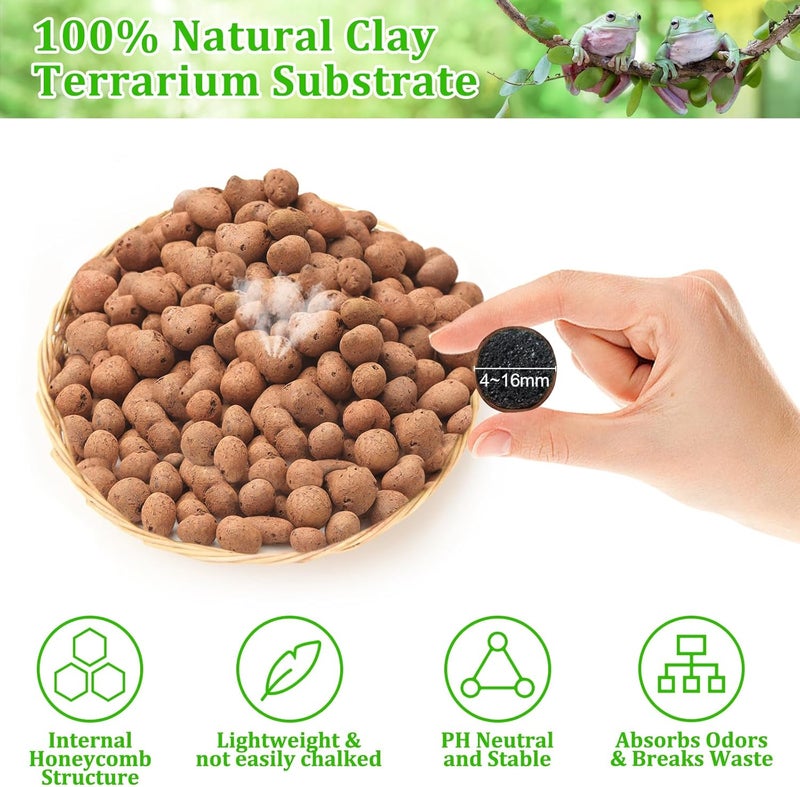 Riare 10LBS Expanded Clay Balls Terrarium Substrate for Reptiles - 100% Organic Lightweight Clay Pebbles Substrate Frogs False Bottom Substrate, Bioactive Terrarium Substrate for Drainage and Moisture - Image 2